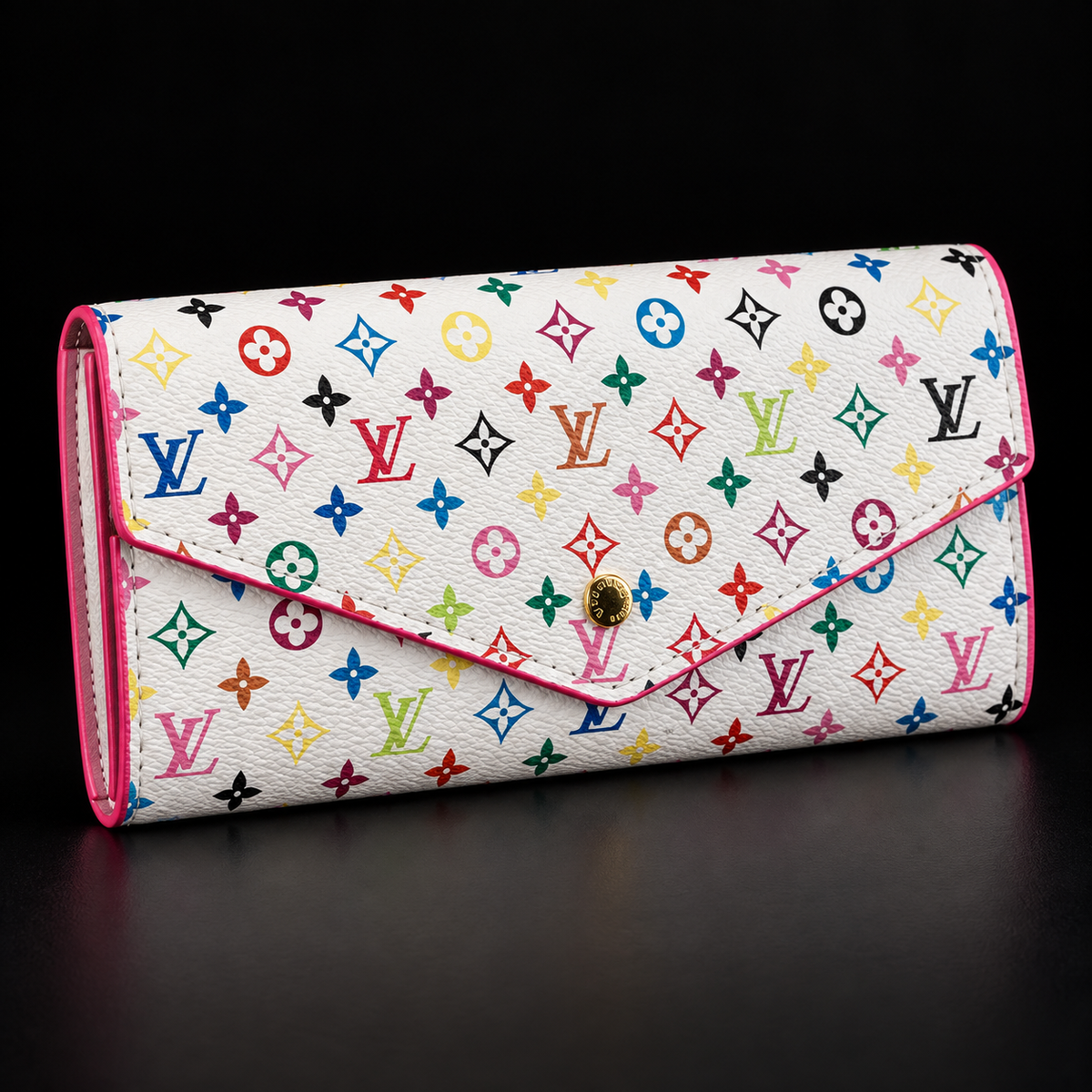 Women’s Multicolor Monogram Envelope Wallet – White with Pink Trim